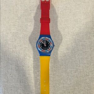 SWATCH 1985 Vintage Colorful Red, Blue, and Yellow Watch - needs new Battery